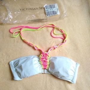 Victoria's Secret swimwear top white macrame bandeau halter, sz Medium